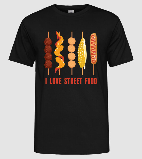 I Love Street Food model negru pe tricou