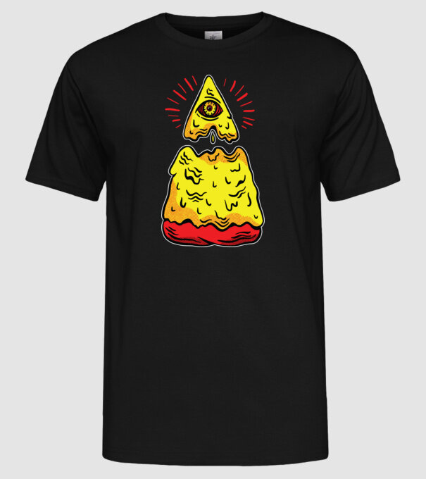 Illuminati Pizza model negru pe tricou