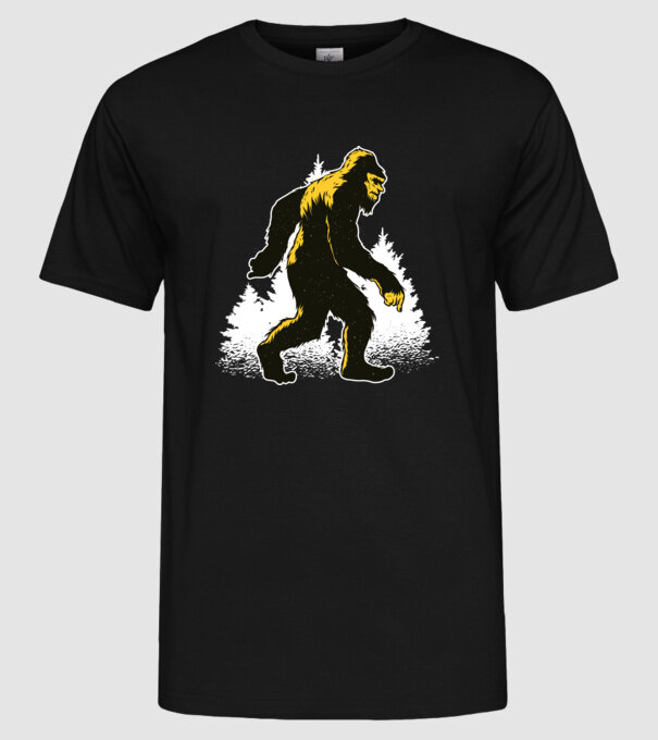 Yeti în pădure model negru pe tricou