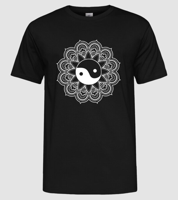 Yin-Yang Mandala model negru pe tricou