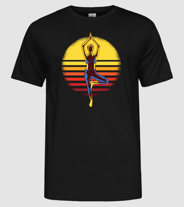 Retro yoga model negru pe tricou