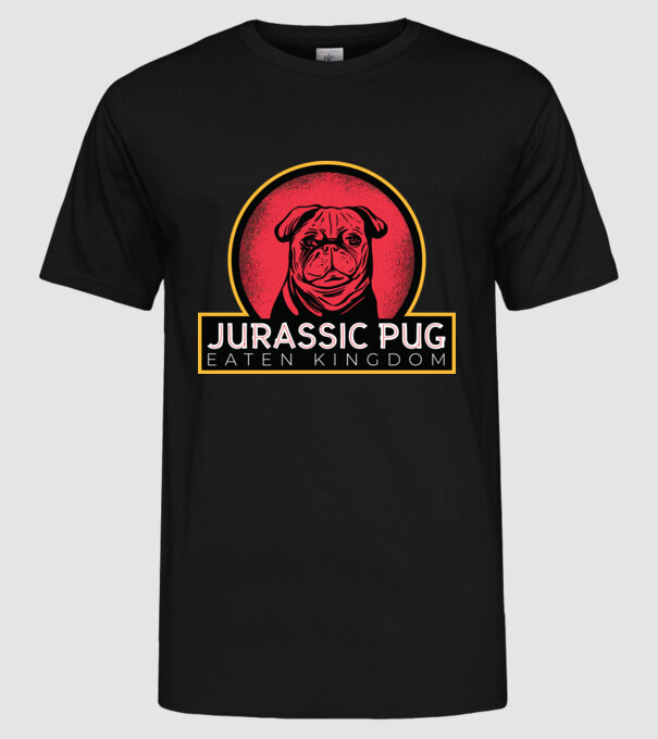Jurassic Pug Tricou cu mops model negru pe tricou