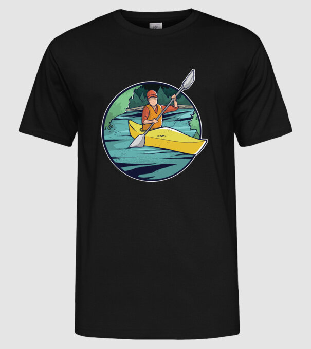 Caiac-canoe model negru pe tricou