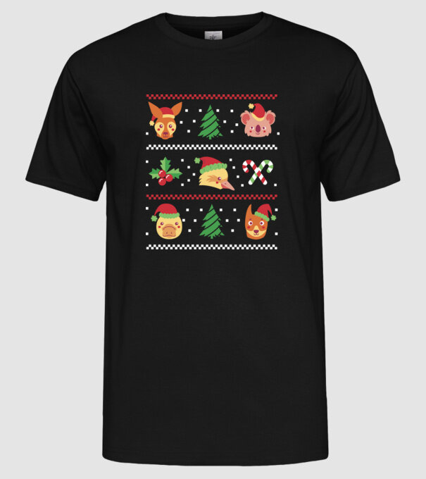 Pulover urât Animale de Crăciun model negru pe tricou