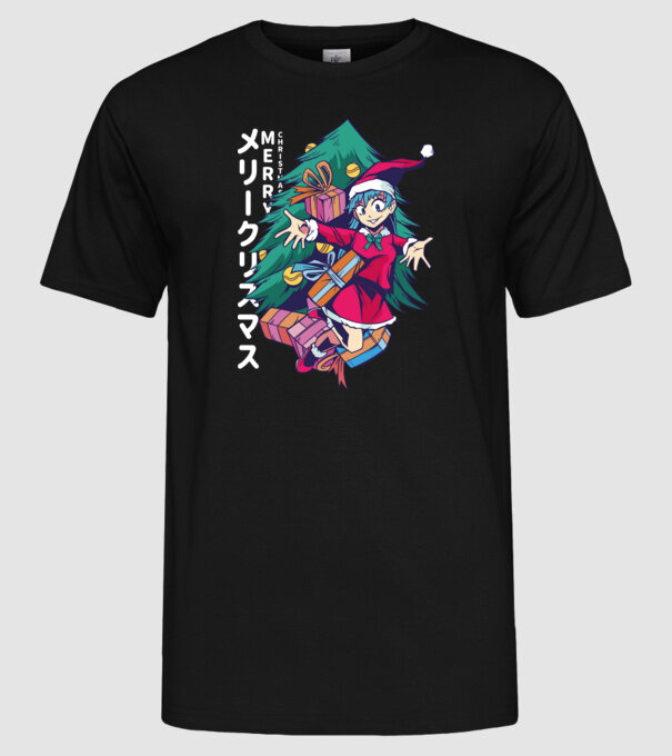 Anime Crăciun model negru pe tricou