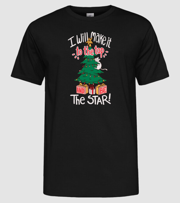 Pisică de Crăciun model negru pe tricou