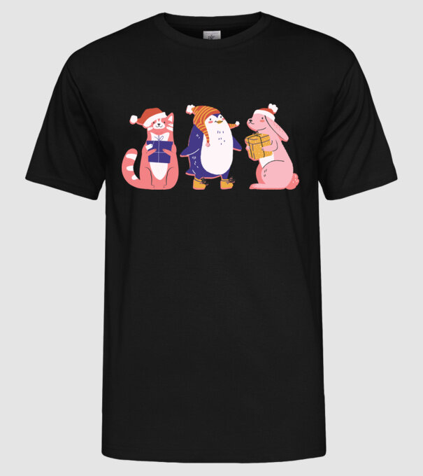 Animale drăguțe de Crăciun model negru pe tricou
