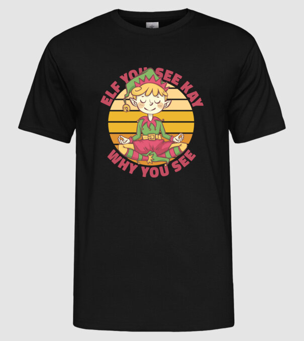 Yoga Elf Crăciun model negru pe tricou