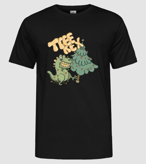T-rex de Crăciun model negru pe tricou