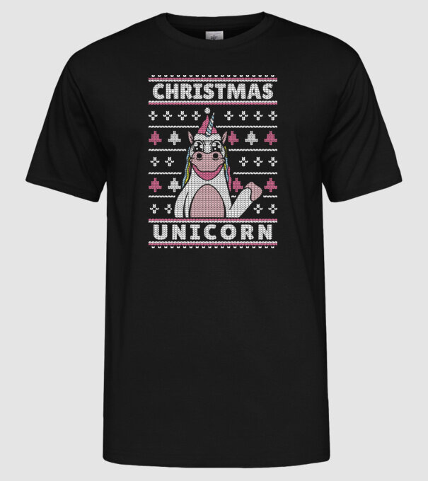 Unicorn de Crăciun pulover urât model negru pe tricou