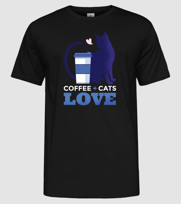 Cafea + Pisici = dragoste model negru pe tricou