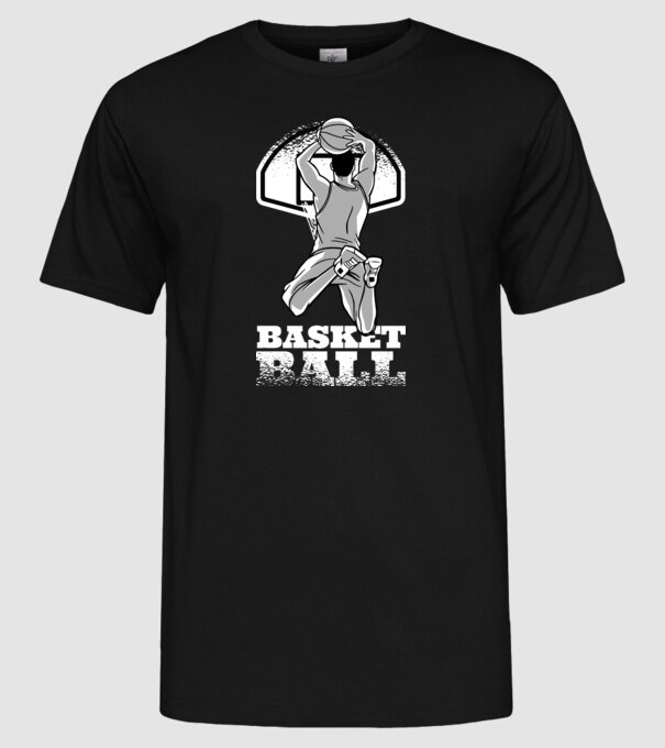 Baschet aruncare la coș model negru pe tricou