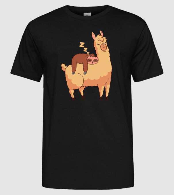 Leneș dormind pe Lama tricou amuzant model negru pe tricou