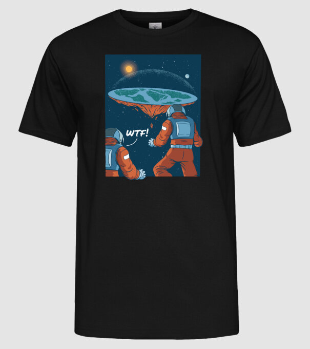 Astronaut Pământ plat model negru pe tricou