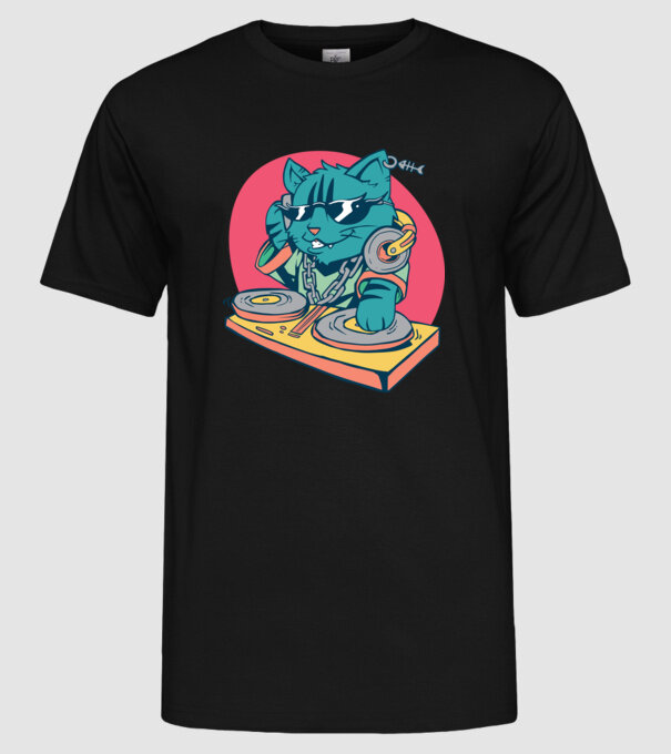 Pisică DJ model negru pe tricou