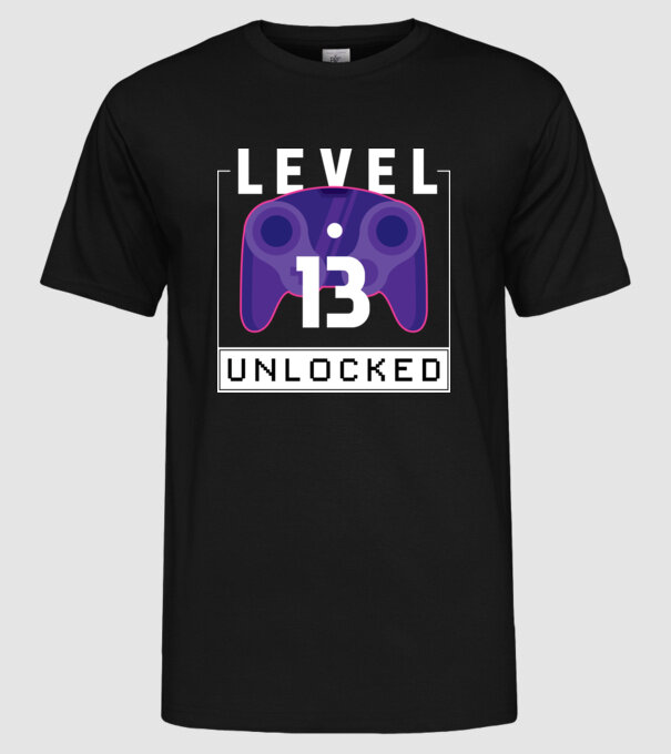 Level 13 Unlocked Gamer Birthday model negru pe tricou