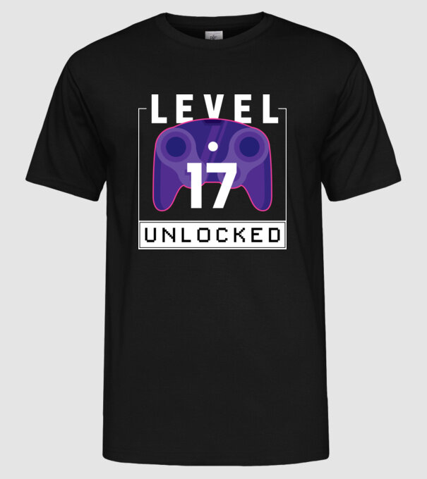 Level 17 Unlocked Gamer Birthday model negru pe tricou