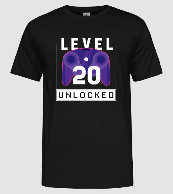 Level 20 Unlocked Gamer Birthday model negru pe tricou