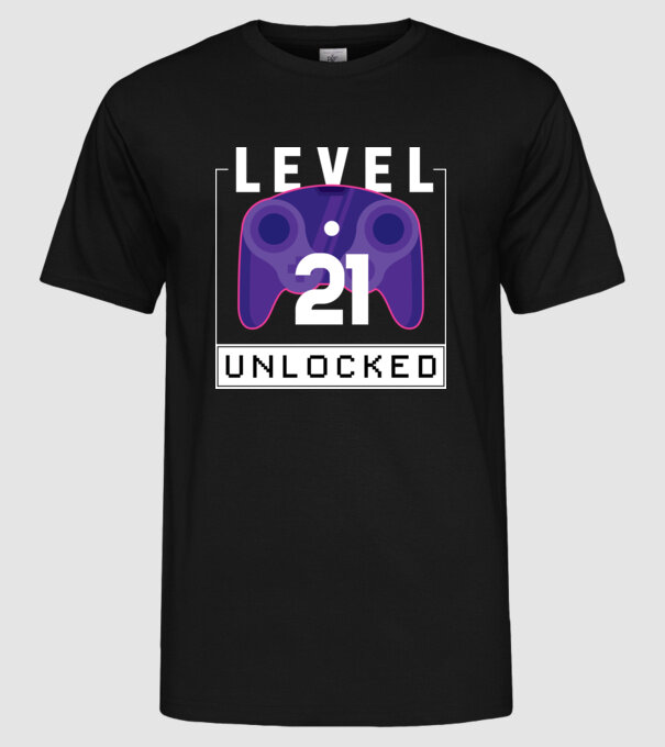 Level 21 Unlocked Gamer Birthday model negru pe tricou