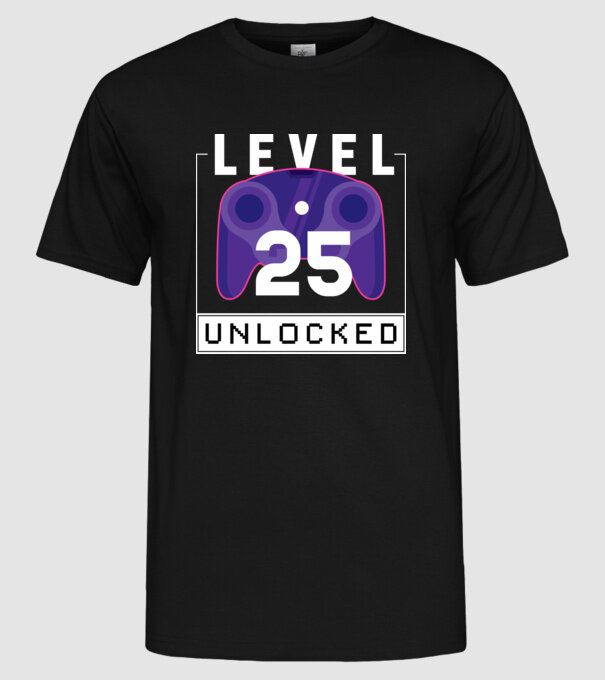Level 25 Unlocked Gamer Birthday model negru pe tricou