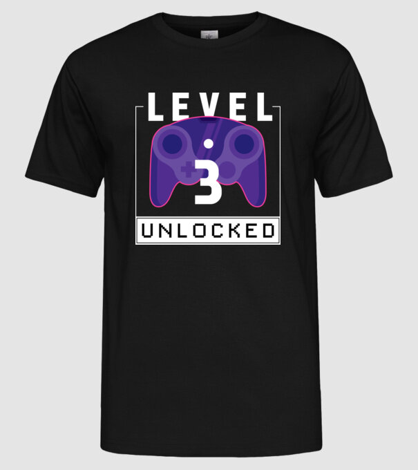 Level 3 Unlocked Gamer Birthday model negru pe tricou
