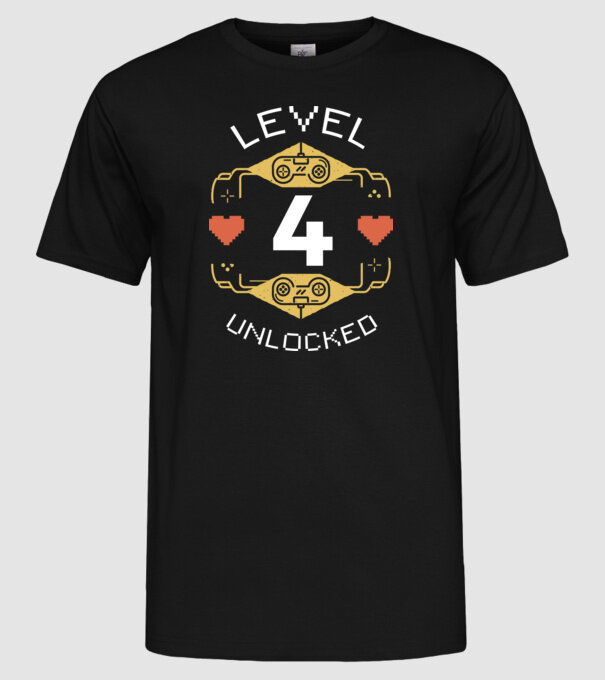 Level 4 Unlocked Gamer Birthday model negru pe tricou
