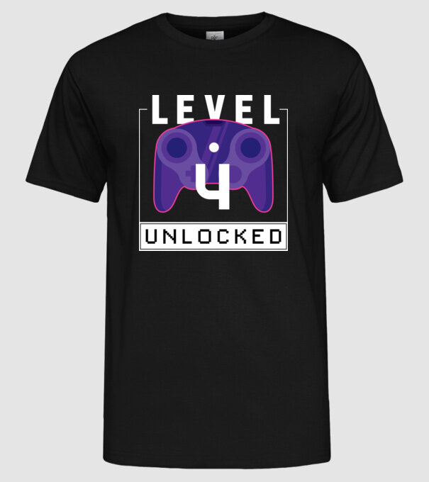 Level 4 Unlocked Gamer Birthday model negru pe tricou