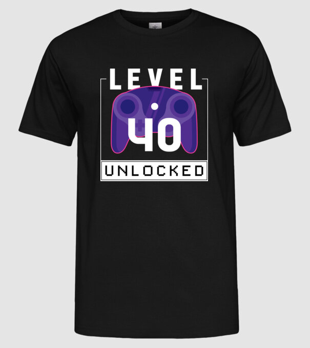 Level 40 Unlocked Gamer Birthday model negru pe tricou