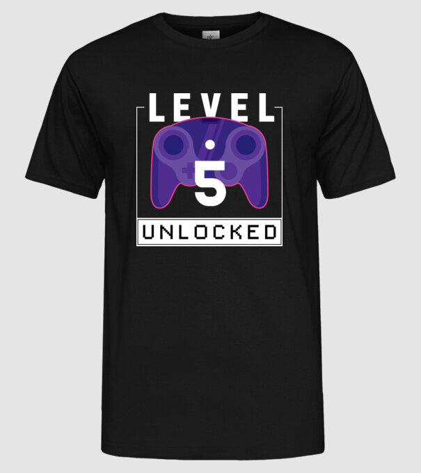 Level 5 Unlocked Gamer Birthday model negru pe tricou