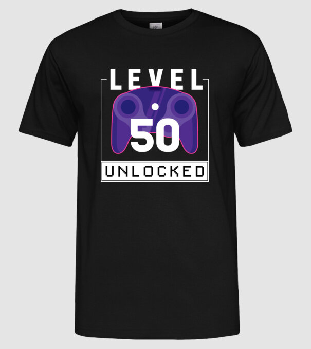 Level 50 Unlocked Gamer Birthday model negru pe tricou