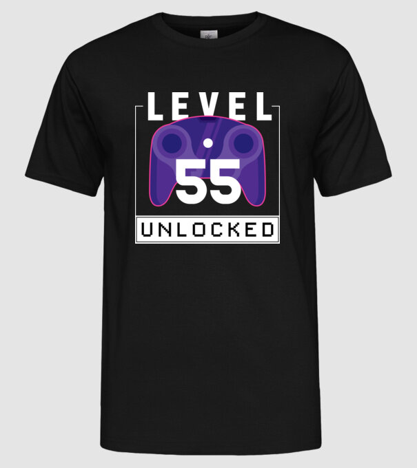 Level 55 Unlocked Gamer Birthday model negru pe tricou