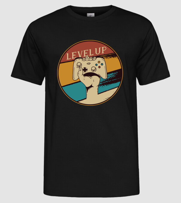 Level up - Trecere nivel Gamer model negru pe tricou