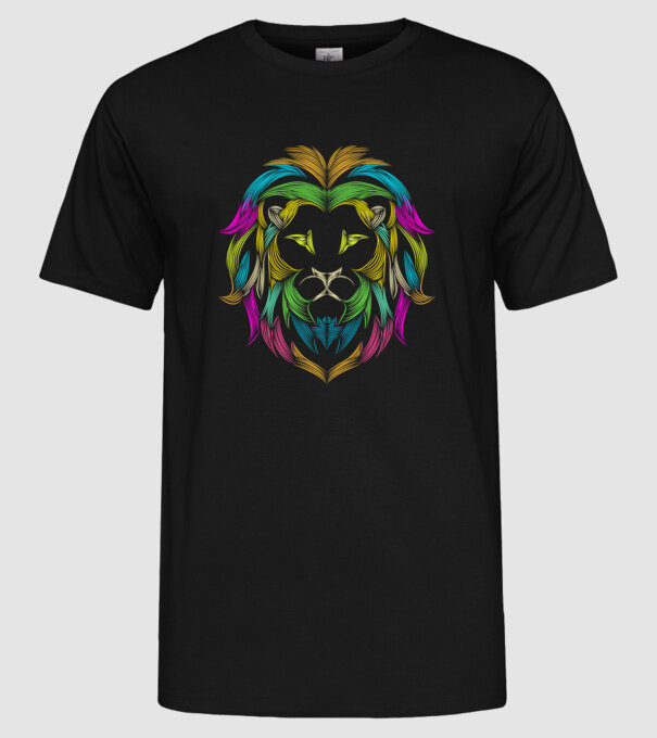 lion line art design model negru pe tricou