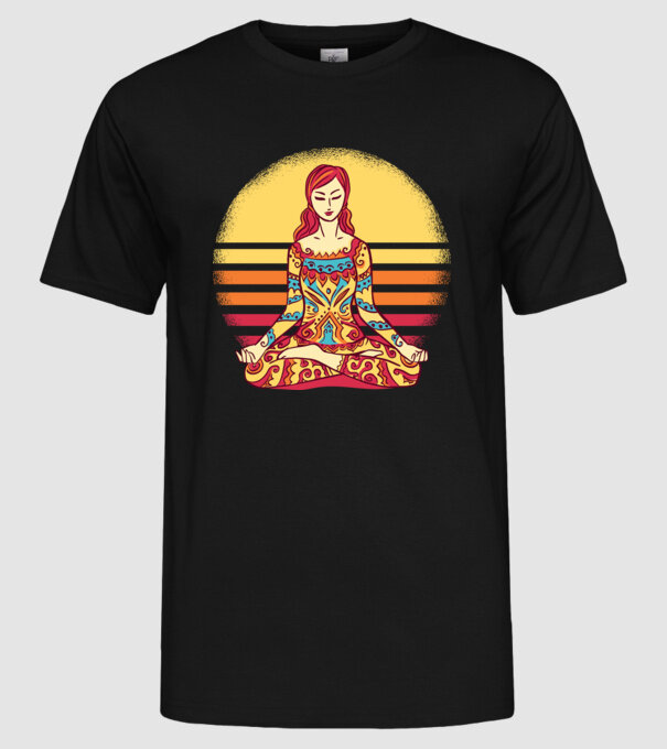 Mandala Yoga Meditație model negru pe tricou