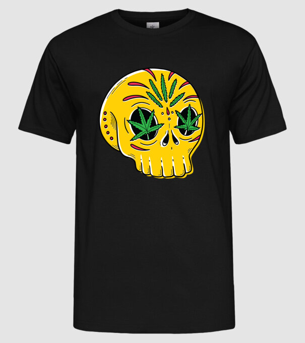 Marijuana Craniu model negru pe tricou