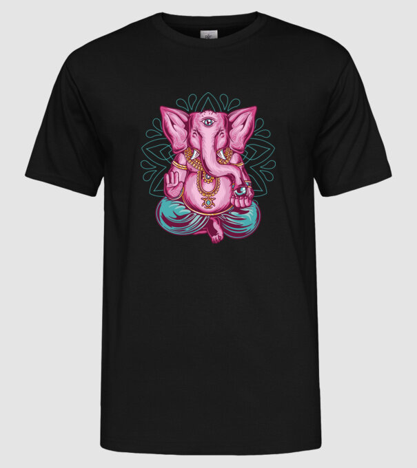 Elefant făcând meditație Dharma model negru pe tricou