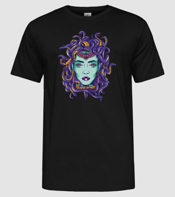Cap de meduză model negru pe tricou