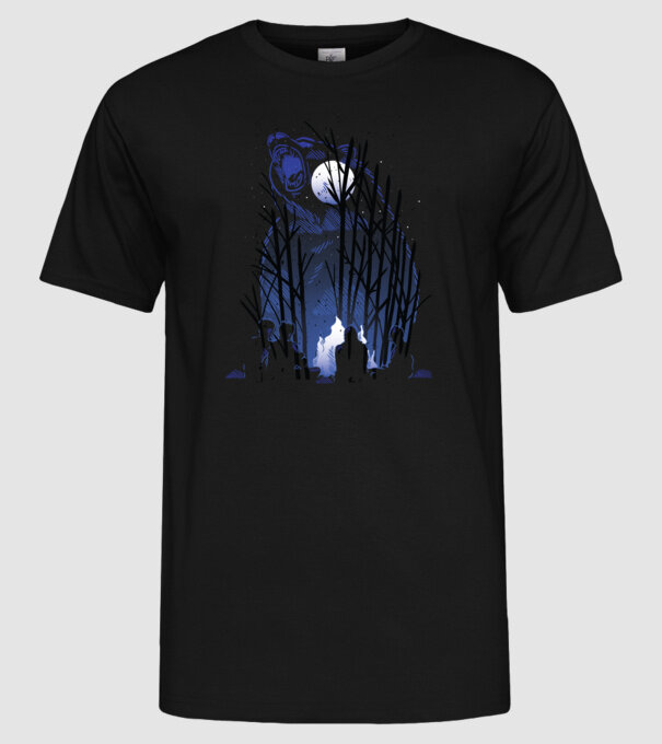 Urs în pădure noaptea model negru pe tricou