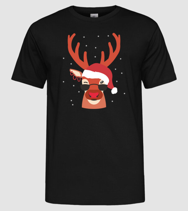 Ren cool de Crăciun model negru pe tricou
