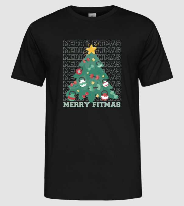 Merry Fitmas Fitmas Pom de Crăciun Fitness model negru pe tricou
