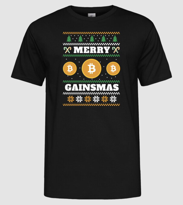 Merry Gainmas Bitcoin tricou cu pulovăr urât model negru pe tricou