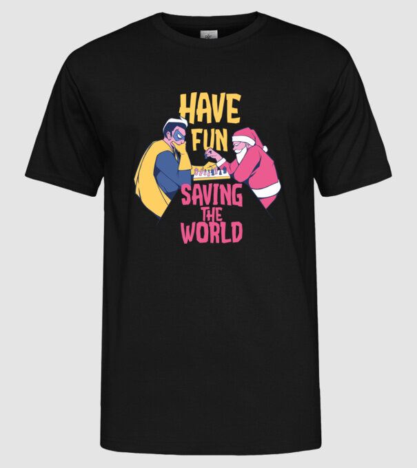 Moș Crăciun și șah super-erou - tricou de Crăciun amuzant model negru pe tricou