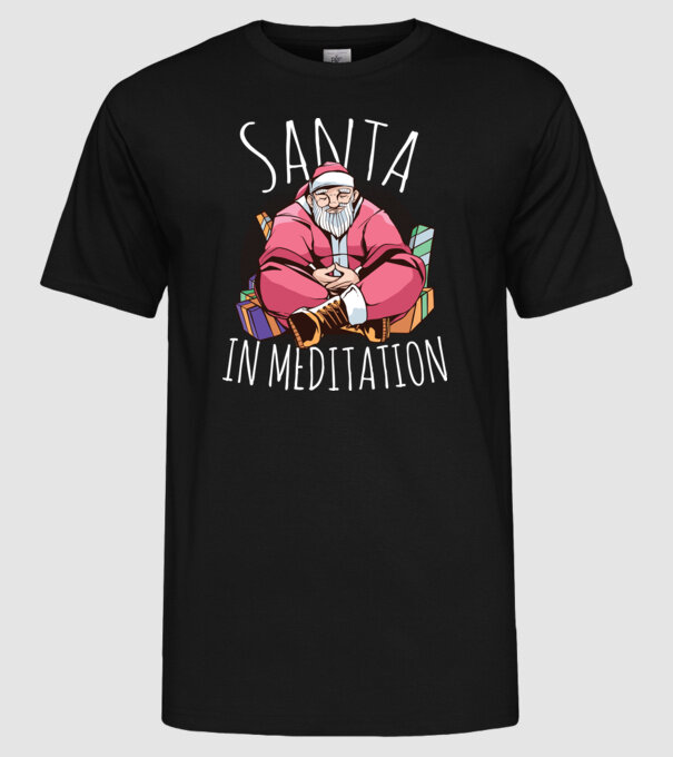 Tricou de Crăciun Moș Crăciun meditație model negru pe tricou