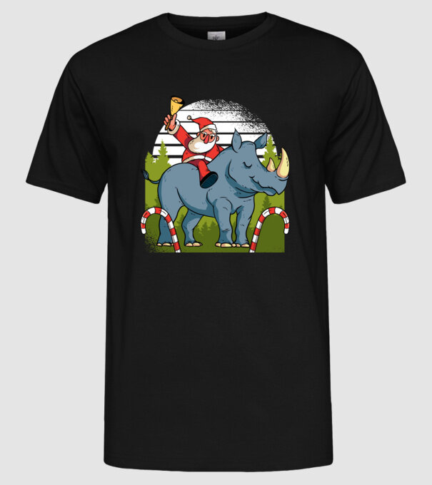 Moș Crăciun pe Rinocer model negru pe tricou