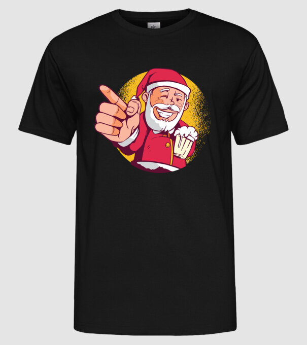 Moș Crăciun cu bere tricou model negru pe tricou