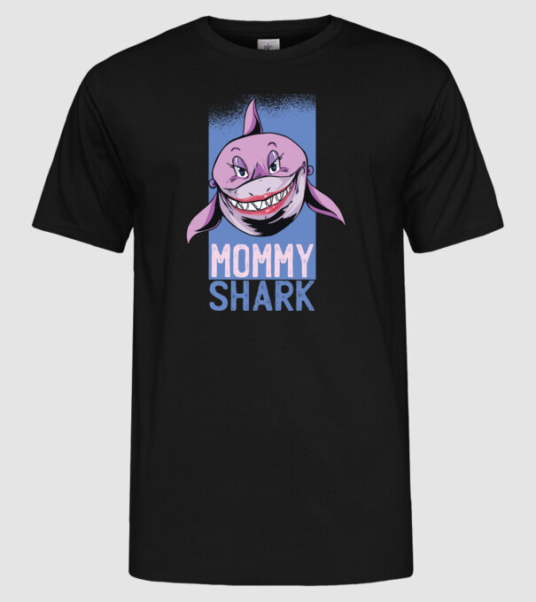 Mommy Shark tricou pentru mama model negru pe tricou