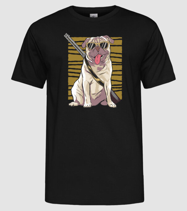 Mops cu pușcă tricou amuzant cu câine model negru pe tricou