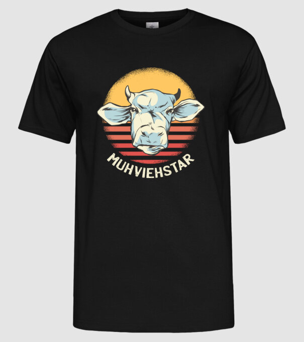 Vacă Muhviehstar model negru pe tricou