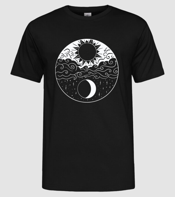 Soare și Lună Jin Jang model negru pe tricou