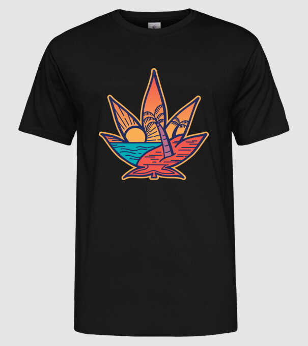 Apus de soare Frunză de marijuana model negru pe tricou